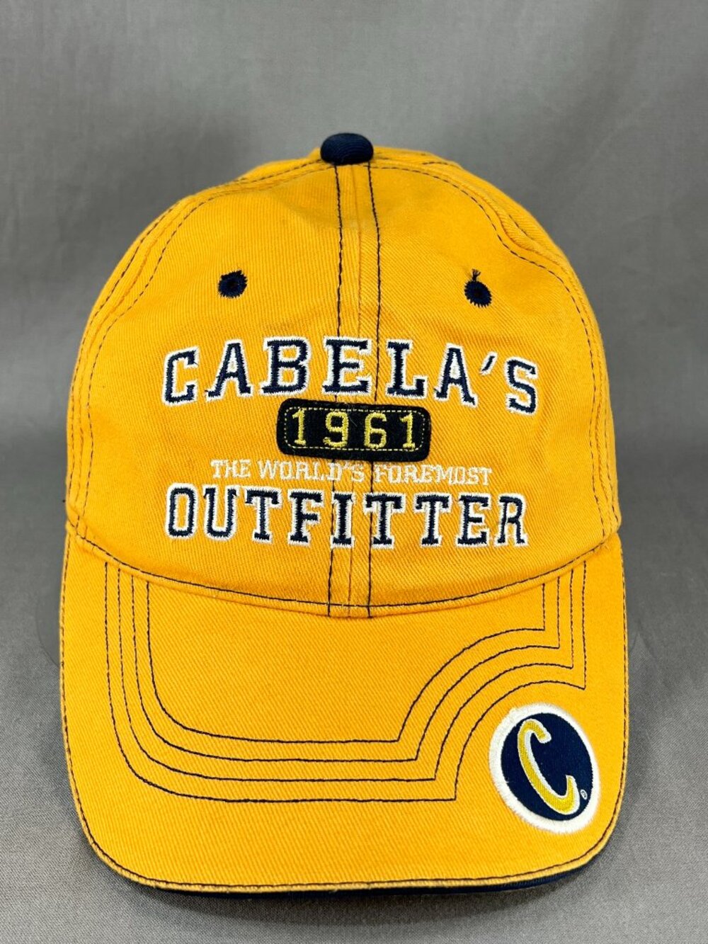 Cabelas Worlds Foremost Outfitter Strapback Hat Yellow Gold Adjustable Mens Cap